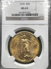 1925 $20 Gold Saint Gaudens Double Eagle NGC MS63 Coin
