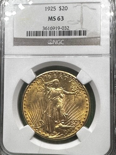 1925 $20 Gold Saint Gaudens Double Eagle NGC MS63 Coin