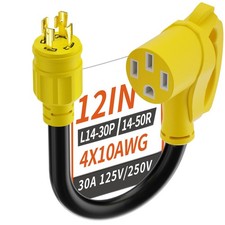4 Prong 30 Amp to 50 Amp RV Generator Adapter Cord, NEMA L14-30 Twist Lock Ma...