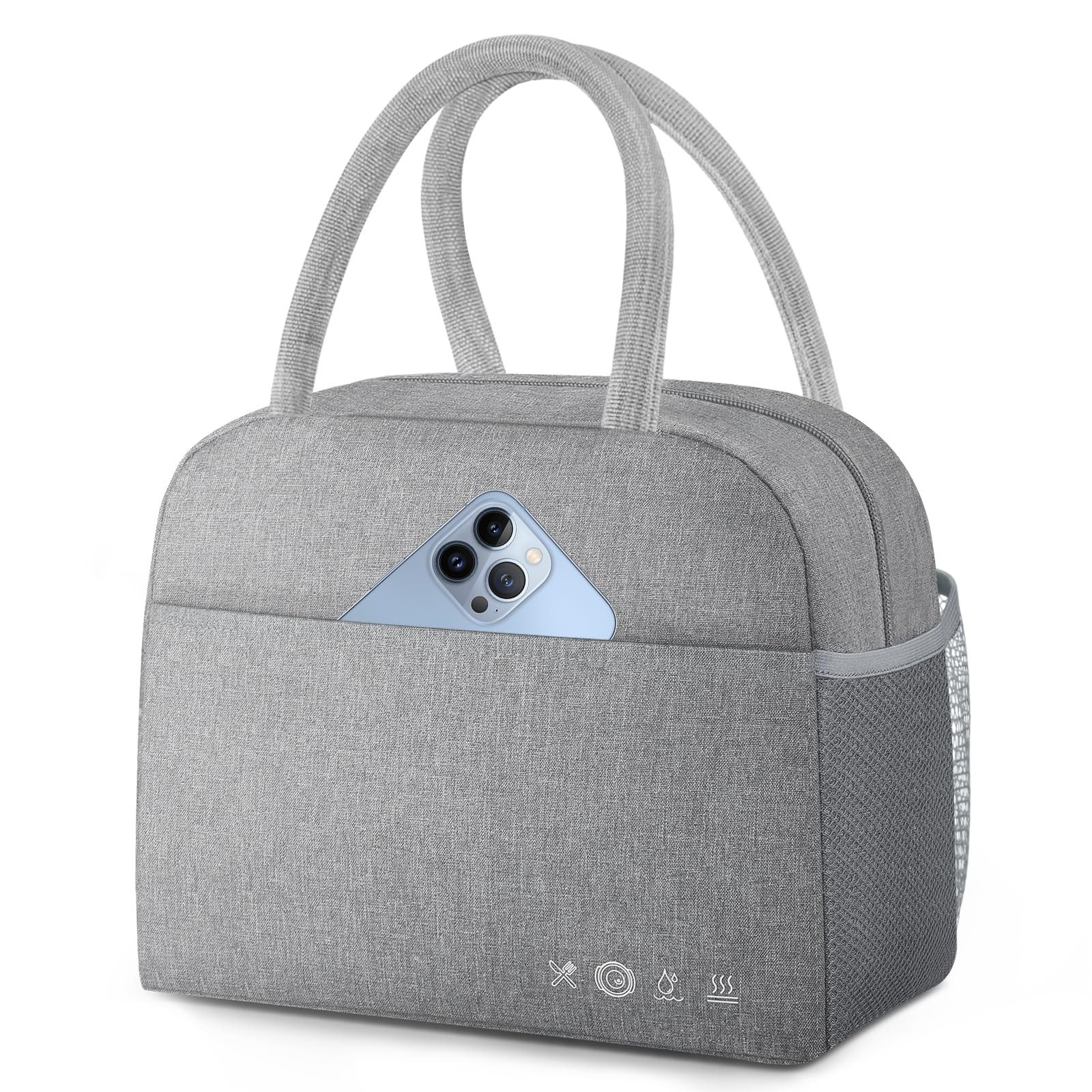 Grey Insulated Leakproof Lunch Tote Bag for Work Large Cooler for Women Men
