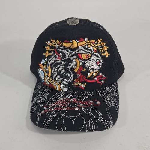 ED HARDY Vintage Tattoo Wear Snapback Mesh Cap Black CAT Neu Mit Etikett