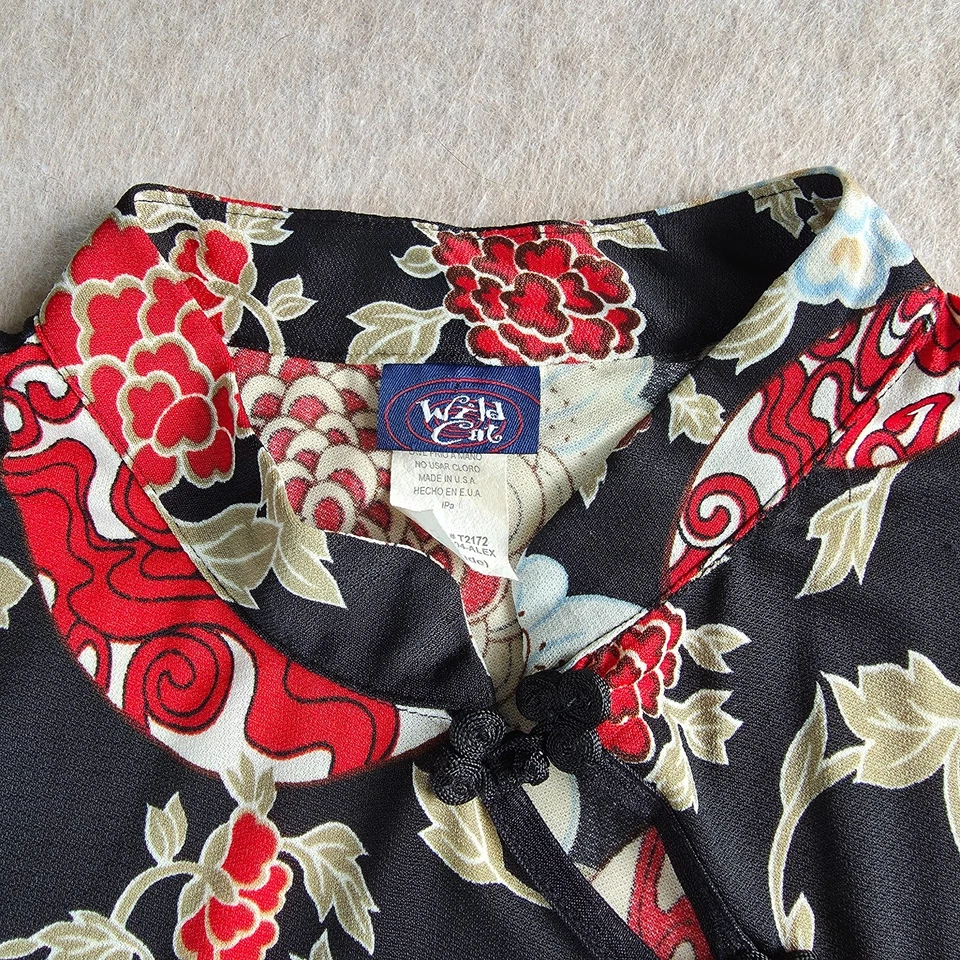 Top De Colección Y2K Gato Salvaje Inspirado en Asia Talla L Sin Mangas Cuello Mandarín Malla Floral Foto 3 de 4