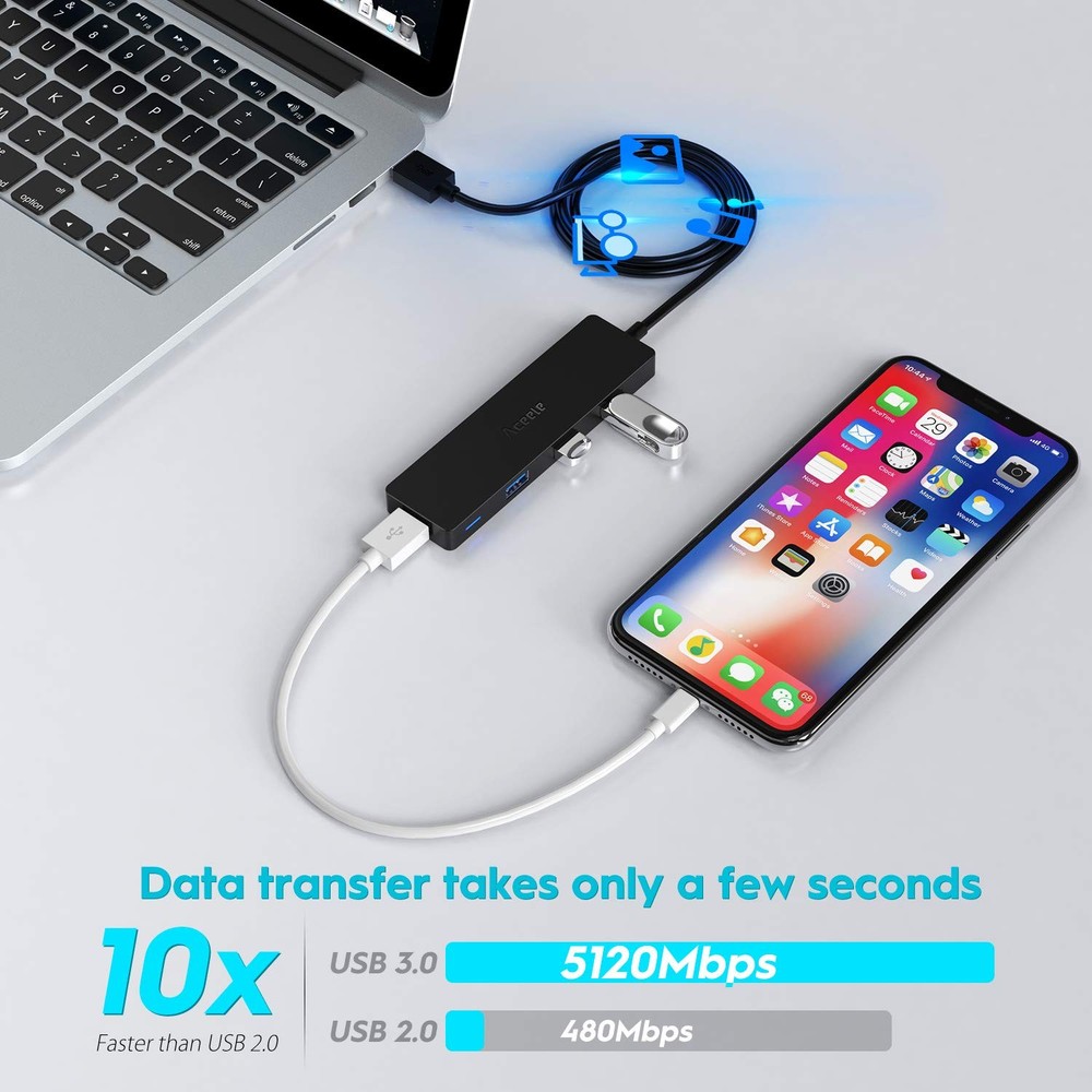 4-Port USB 3.0 Hub with 4ft Extension Cable - Ultra-Slim Design