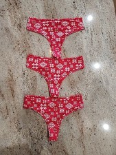 New Women's SKIMS Set Of 3 Fair Isle Red Fits Everybody Thong Size M