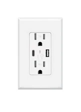 4.8A USB Type C Wall Outlet Duplex Receptacle 15 Amp, Tamper Resistant (10Pack)