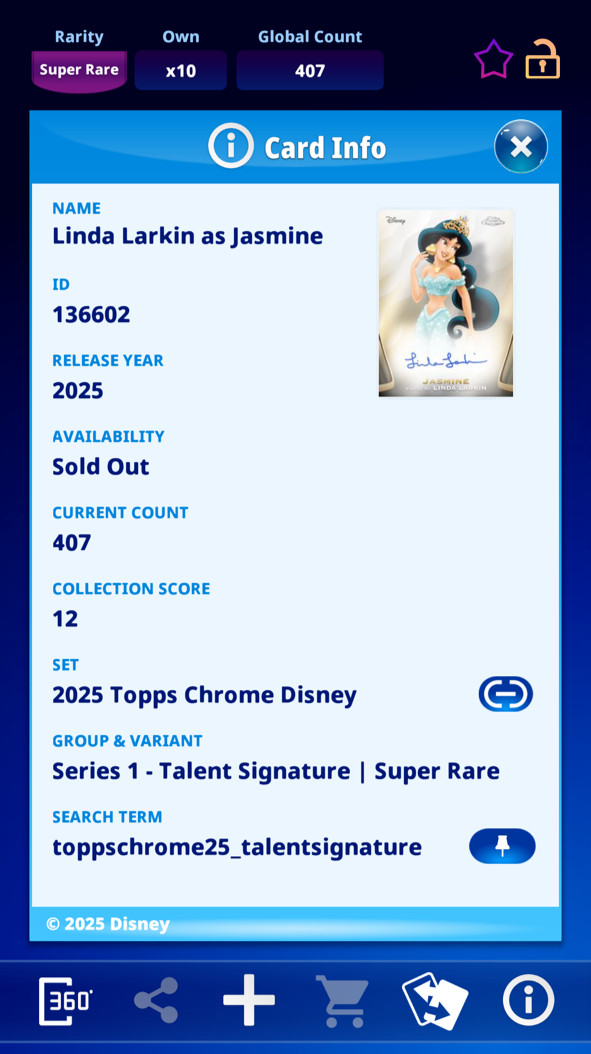 Super Rare Set of 22 Topps Disney Collect 2025 Chrome Talent Signature SR SET