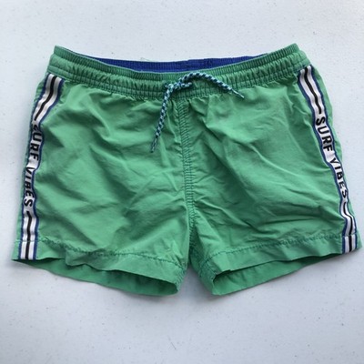 Zara 6-7 Boy's Swim Shorts Euro Style Short Green Surf Vibes Stripe Drawstring S