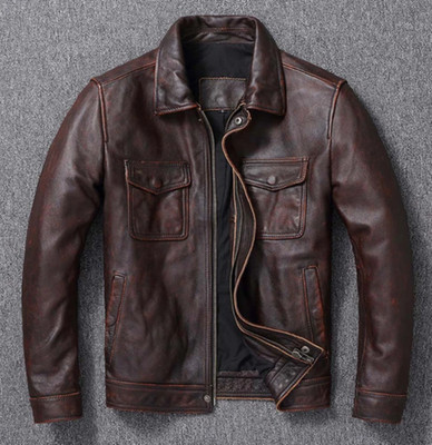 Men s Motorcycle Biker Vintage Distressed Brown Cafe Racer Real Leather Jacket