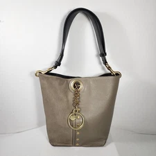 See By Chloe Gaia Bucket Bag Taupe/Motty Grey Leather Suede Brass Chain Closure