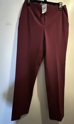 Open Edit Burgundy Dress Pants Women Repreve Stretch Flat Front Machine Washable