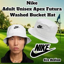 New Nike Adult Unisex Apex Futura Washed Bucket Hat, White Size Medium