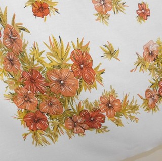 Vintage Cotton Fabric Tablecloth Farmhouse Cottage Orange Fall Floral Print