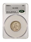 1935-D Washington quarter, CACG AU55 choice, cartwheel luster Satin Tone