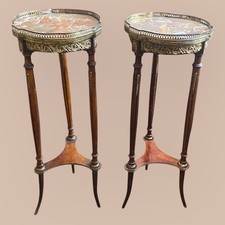Pair Antique French Pedestals Marble Tops Ormolu Louis XVI Side Tables