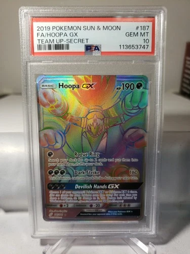 PSA 10 GEM MINT 2019 POKÉMON SUN AND MOON TEAM UP SECRET FULL ART HOOPA NO. 187