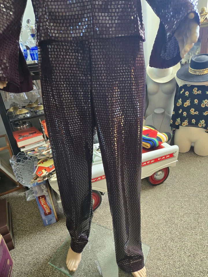 Traje Pantalón Vintage Joseph Ribkoff Lentejuelas Ciruela Berenjena Talla 12 Hecho en Canadá Foto 4 de 4