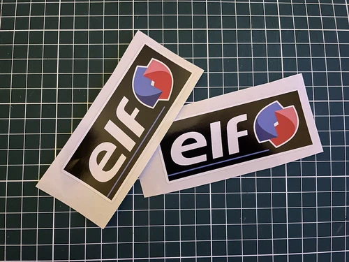 2x Elf Oil Car / Bike Stickers 10x4cm Racing Decals FREE POSTAGE.