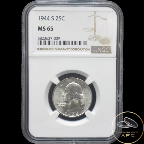 1944 S Washington Quarter NGC MS65 25c Gorgeous High Grade Better Date