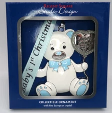 Regent Square Baby's First 1st Christmas Ornament Teddy Bear Blue For Boy 2022