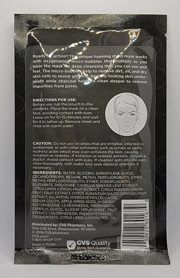 6 Pack - Charcoal and Bubbles Detoxifying Foaming Sheet Mask, 0.67 fl oz Each - Image 2 of 2