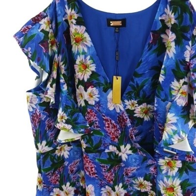 Alexia Admor Womens 3XL Blue Floral V Neck Ruffle Sleeve Wrap Dress Plus  Size | eBay