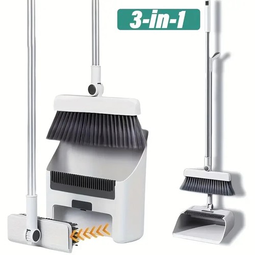 Broom and Dustpan Set Lightweight Upright Lobby Broom and Dust Pan Combo Gray - Picture 2 of 13