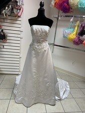 Size 8 White Beaded Wedding Dress with Bustled Train