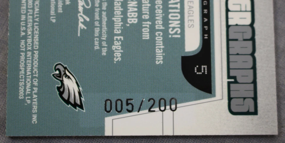 Donovan McNabb Auto 2003 Fleer Hot Prospects Player Graph Autograph 1/1  #5/200 - Image 3 of 3