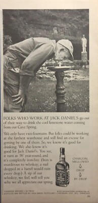 Jack Daniels Whiskey Worker Cave Spring Water Fountain Vintage Print Ad 1972
