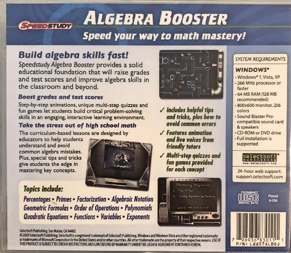 SpeedStudy Álgebra Booster Pc Nuevo WIN10 8 7 XP Primos Porcentajes Cuadrático Más Foto 2 de 2