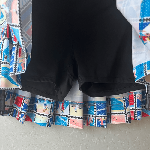 NEW Lucky In Love Poster Girl Pleated Retro Stamp Print Women’s Tennis Skirt Siz - Picture 5 of 7