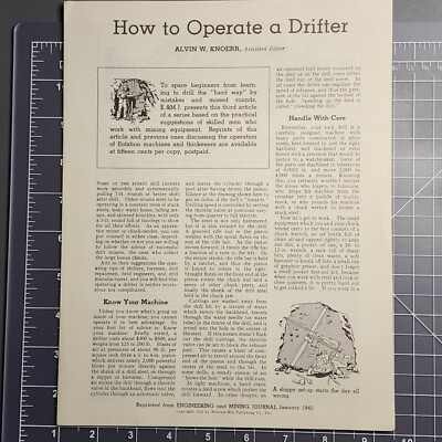 1945 Engineering Mining Journal 'How to Operate a Drifter' Booklet
