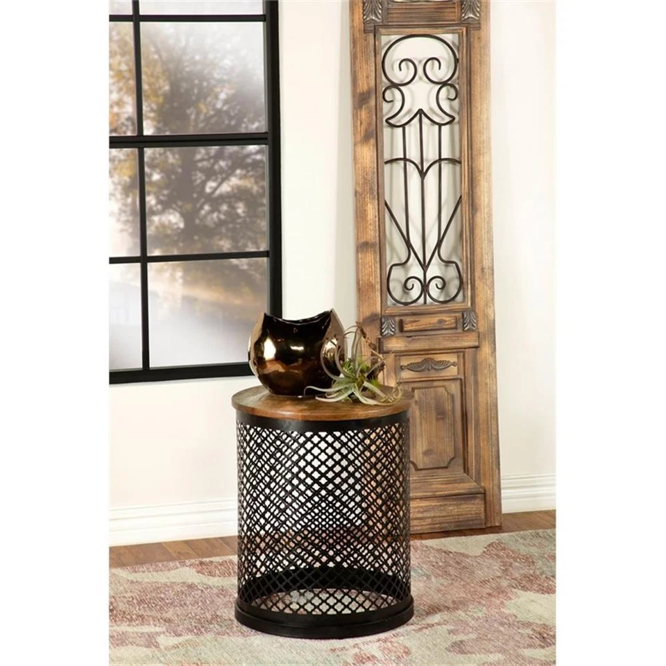 Mesa redonda contemporánea con base de tambor de metal Coaster Aurora en negro/natural Foto 2 de 3