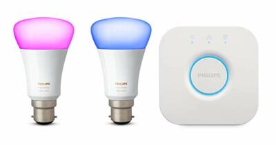 Philips Hue B22 BC Colour Ambiance Mini Starter Kit Farben 2 Leuchtmittel + Bridge