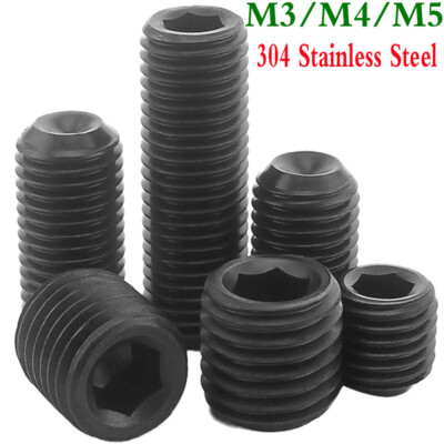 M3 M4 M5 Black 304 Stainless Steel Cup Point Grub Screws Hex Socket Set Screws
