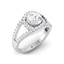 Womens Lab grown  Diamond Gold Ring  Halo Bezel Split Shank  Perfect Proposal