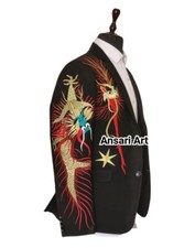 Men Black 2Pc Customized Dragon Theme Embroidered western Suit Cowboy Prom Outfi