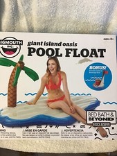 INFLATABLE GIANT ISLAND OASIS POOL FLOAT 68" X 36" X 34" INCLUDES BEVERAGE BOAT