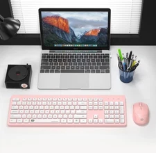 White Pink 2.4G Wireless Keyboard and Mouse Set for Home Office Notebook Desktop