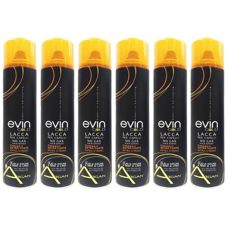 6x Lacca Evin Gold 400ml con Argan e Lino - Fissaggio Forte e Sano