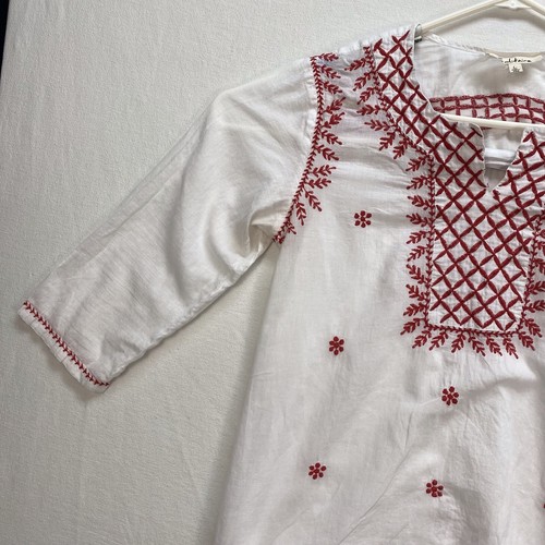 Solitaire Anthropologie Embroidered Large Cotton Top Red White Tunic Boho - Picture 9 of 18