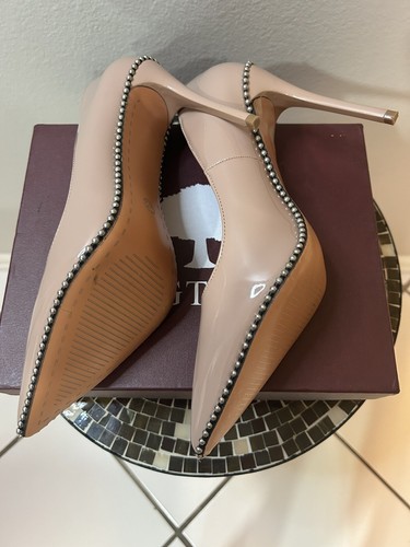 Bigtree Tan Pointed Toe High Heel Silver Studded Shoes Size42/9.5 - Picture 3 of 13