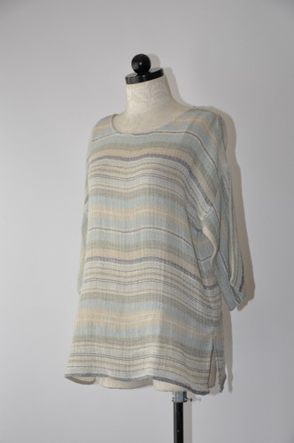 Soft Surroundings Light Blue Beige Woven Cotton Lagenlook Art Blouse Top Women M - Picture 18 of 23