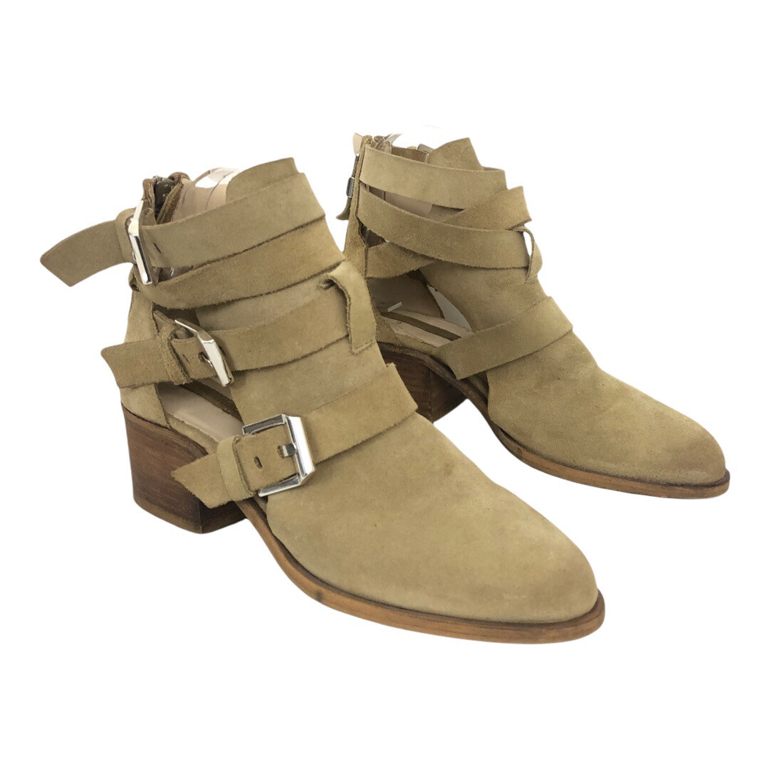 Zara Womens Size 40 US 9 Tan Suede Strappy Buckle Bootie | eBay display picture 3