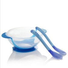 3pcs Sucker Anti Slip Baby Feeding Bowl Temperature Sensing Spoon And Fork