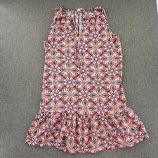 LOFT Sleeveless Shift Dress Ruffled Rayon XS Pink Blue Summer Spring Wear