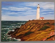 Stunning Lighthouse Seascape Oil Painting By J Larkie  11" X 16" Country Core