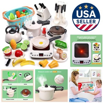Complete Kids Cooking Play Set with Shopping Basket & Interactive Cookware