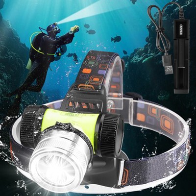 Underwater 262ft Scuba Diving Headlamp Yellow+ White Light Head Torch Waterproof