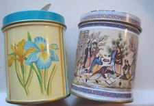 2 Vtg Ben Rickert Tins 1 w/3 Small Soaps Persian Canister 1 Empty Country Floral